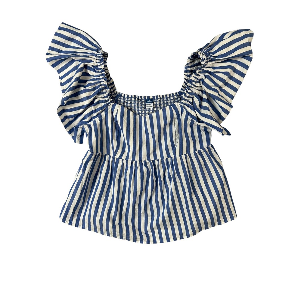 Old Navy Sweetheart Ruffle Sleeve Striped Peplum Top Blue White Small Petite